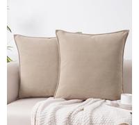 Decorative Chenille Pillow Covers Soft Throw Pillow Cover Pack of 2 Herringbone Pattern Soild Luxurious Square Cushion Case for Sofa Living Room Bedroom Couch Car 18x 18 Inch, Khaki