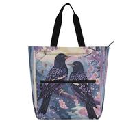 Decorative Children's Book Tote Bag for Boys Girls Women, Cartoon Cute European Starling Birds Purple Large Reusable Shopping Bag with Zipper for School Work Travel Rainbow mochilas para