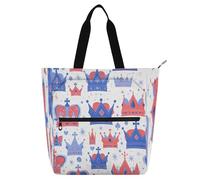 Decorative Children's Book Tote Bag for Boys Girls Women, Red White and Blue Union Jack Crown Water-resistant School Beach Bag Shopping Bag with Zipper for School Shopping Grocery Rainbow