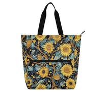 Decorative Children's Book Tote Bag for Boys Girls Women, Sunflowers Safari Large Reusable Book Bag Grocery Bag with Zipper for School Work Travel Rainbow bolso para libros de