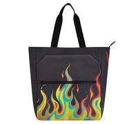 Decorative Children's Book Tote Bag for Kids Adults, Black Fluorescent Cool Flame Color Sturdy Library Book Bag Shoulder Bag with Zipper for School Work Travel Rainbow para libros de