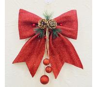 Decorative Christmas bows for wreaths with snowflake design, glitter finish, pine cones, pine needles, red berries, and silver pendants for seasonal events (Red)