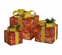 vidaXL 3x Decorative Christmas Gift Boxes Red Outdoor Indoor LED Gift Boxes