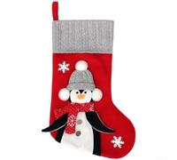 Decorative Christmas Stocking for Kids with 3D Penguin Motif, Gray Hat and Red Scarf Detail, Soft Fabric for Holiday Decor and Storage of Treats and Presents (Gray Hat Red)