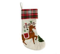 Decorative Christmas stocking with festive snowflake and reindeer design, made from polyester fabric, large enough to hold seasonal treats and surprises, suitable for home display (ML-H545CMoose)