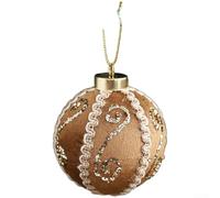 Decorative Christmas Tree Ball with Soft Foam Core and Brown Patchwork Fabric Cover Enhanced by Gold Dust for Elegant Holiday Ambiance (Style B)