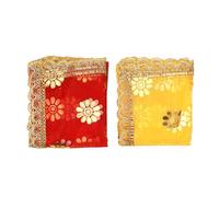 Decorative Chunari Pooja Chunar Netted Cloth Pooja Chunni Indian Traditional Navratri Festival Chunar MATA Ki Chunri for Statue Chowki Aasan Mat (Size:- 42 Inches X 21 Inches)(Red,Yellow)