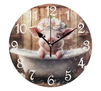 Decorative Clock Cute Pigs Flowers Bathtub Bubbles Wooden Wall Clock 25CM