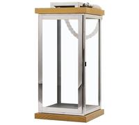 Decorative Coastal Design Accent Lantern Lamp Light Wood Silver Borneo