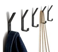 Decorative Coat Hooks for Wall Mount Set of 5 - Stylish and Sturdy Black Metal Double Hooks are Perfect to Hang Your Jackets, Towels Or Hats - A Modern Addition to Any Farmhouse or Minimal Home Decor