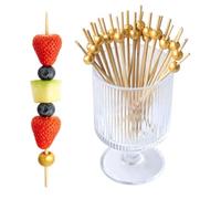 Decorative Cocktail Toothpick Picks, Long Bamboos Skewer Set, 100PCS Natural Safe Appetizer Stick with Fancy Style Design, Lightweight Drink Garnish Accessory Kit for Home Celebration