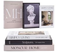 Decorative Coffee Table Books, Set of 3 - Real Pages, Mid Century Modern | Large, Neutral Blank Pages for Home, Bookshelf, Mantel, or Staging Decor, Removable Covers, Faux Book Look, Designer Style