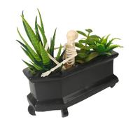 Decorative Coffin Plant - Artificial Skull Flower Pot with Artificial Succulents, Skull Flower Pot for Desk and Bedroom, Skeleton Decoration