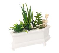 Decorative Coffin Plant - Artificial Skull Flower Pot with Artificial Succulents, Skull Flower Pot for Desk and Bedroom, Skeleton Decoration