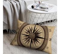 Decorative Compass Wind Road Map Lumbar Throw Pillow Covers 8x12 with Hidden Zipper Outdoor Couch Pillow Cases for Sofa Bed Living Room Garden Plush Pillowcase Farmhouse Cushion Case Home Decor
