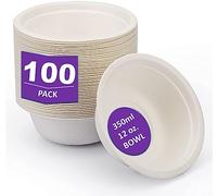 DEcorative Concepts UK 100 Pack Super Rigid Disposable Paper Bowls Sugercane Biodegradable and Compostable White (340ml 100 Pack)