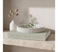 Decorative Concrete Tray & Book Decor Set - Scalloped Tray & Linen Box Enhance Your Coffee Table or Bookshelf Decor - Stylish Home Decoration for Your Living or Dining Room & as a Housewarming Gift