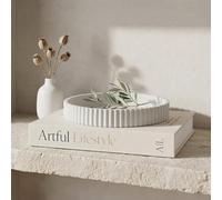 Decorative Concrete Tray & Book Decor Set - Scalloped Tray & Linen Box Enhance Your Coffee Table or Bookshelf Decor - Stylish Home Decoration for Your Living or Dining Room & as a Housewarming Gift