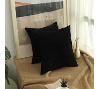 Decorative Corduroy Pillow Covers Cushion 2 Packs Cases for Living Room Couch Bed Sofa, Fall Rustic Farmhouse Boho Home Decor, Soft Plush Striped Throw Square Cushion Case (Black,11.8*20 inch)