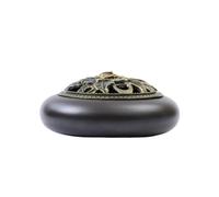 Decorative Creative Ceramic Incense Burner Vintage Lotus Flower Incense Holder With Lid For Incense/Cone/Coil/Sticks Ash Catcher(Black)