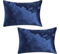Decorative Crushed Velvet Lumbar Cushion Covers 30x50cm Set of 2 Navy Blue | Modern Soft Thick Textured Throw Pillow Cases Neutral Pillowcases for Sofa Bed Couch Home Decor, No Pillow Inserts.