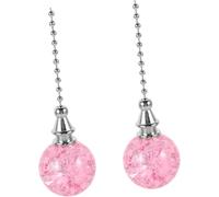 Decorative Crystal Ball Fan Pull Chain Extenders with Pink Crackle Glass Pendant for Ceiling Fans and Light Fixtures (2-Pack)
