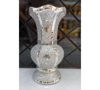 Decorative Crystal Mosaic Vase, Silver Crushed Diamond Design, Handmade Ceramic, 30 x 15 x 10 cm