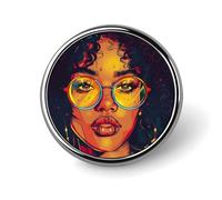 Decorative Curly Hair Pop Art Girl Brooch Pin Fashion Lapel Pins for Women Men Lapel Badge Funny Brooches for Suits Clothing Jackets Hats Backpacks Purses Bag Accessories-Round