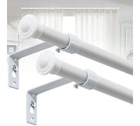 Decorative Curtain Pole 76-238 cm for Windows, 1.6 cm Small Curtain Rod Set 2 Pack, Heavy Duty Cafe Drapery Poles with Bracket - Matte White
