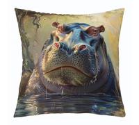 Decorative Cushion Covers 3D Livelife Hippo Cute Animal Hippopotamus Set Of 2 Breathable Cushion Covers For Bench Car Office