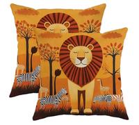 Decorative Cushion Covers African Safariorange Lion And Animal Set Of 2 Invisible Zipper Throw Pillow Covers For Outdoor Family Furniture