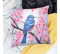 Decorative Cushion Covers Blue Bird Branch Pink Flowers Set Of 2 Double-Sided Printing Cushion Covers For Sofa Tent Patio