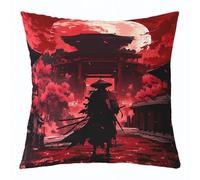 Decorative Cushion Covers Japanese Samurai Warrior Sun Bushido Cherry Red Flowers Set Of 2 Comfortable Cushion Cover For Home Livingroom Patio
