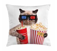 Decorative Cushion Covers Movie Theater Cat Popcorn And Drink Watching Film Glasses Entertainment Cinema Fun Set Of 2 Double-Sided Printing Cushion Covers For Bed Home Office