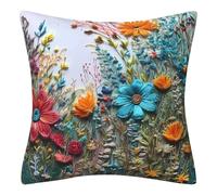 Decorative Cushion Covers with 3D Floral Embroidery Effect - Elegant Spring Summer Flower Pillow Cases for Sofa & Bed - Premium Soft Texture, No Insert