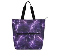 Decorative Cute Book Tote Bag for Boys Girls Women, Lightening Purple Safari Lightweight School Beach Bag Shopping Bag with Zipper for School Shopping Travel Rainbow bolsa para llevar libros