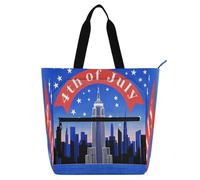 Decorative Cute Book Tote Bag for Kids Adults, 4th Of July Independence Day Empire State Building Sturdy Reusable Grocery Beach Bag with Zipper for School Work Travel Rainbow bolsa para llevar