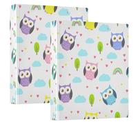 Decorative Cute Three Ring Binder 1-1/2 Inch Binders 3 Ring Holds 200 Sheets Durable Basic Binders for School Office Home Cute Colorful Owls Print, 2 Pack