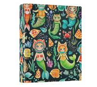 Decorative Cute Three Ring Binder 1.5 Inch Binders 3 Ring with Anti-Slip Clip Versatile Binders for Work School Office Whimsical Aquatic Cats Mermaids Divers, 1 Pack