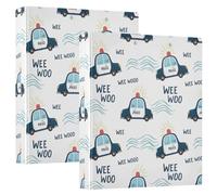 Decorative Cute Three Ring Binder 1 and A Half Inch Binders 3 Ring Holds 200 Sheets Basic Binder Notebook for School Office Supplies Cute Cartoon Police Cars, 2 Pack