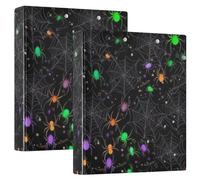 Decorative Cute Three Ring Binder 1 and A Half Inch Binders 3 Ring Holds 200 Sheets Notebook Binder for Work School Office Colorful Spiders Black, 2 Pack