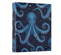 Decorative Cute Three Ring Binder 3 Ring Binders 1.5 Inch with Anti-Slip Clip Basic Binder Notebook for School Office Home Blue Octopus Ocean, 1 Pack