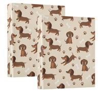 Decorative Cute Three Ring Binder 3 Rings Binders 1-1/2 Inch with 3 Interior Pockets Versatile Binders for School Office Home Cute Brown Dachshunds Paw, 2 Pack