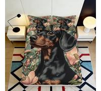 Decorative Dachshund Fitted Sheet, 3D Printed floral pattern, Soft Touch Microfiber, Bed Sheet for Bedroom or Guest Room, Wrinkle Resistant, Apartment Bedding, 119 90x200x25cm