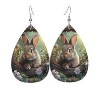 Decorative Dangle Earring Easter Bunny Wooden Hole Teardrop Leather Earrings Fashion Drop Leather Earrings For Decorations Anniversary Ladies