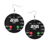 Decorative Dangle Earring Jesus Is Calling Teardrop Leather Earrings Novelty Women Earring for Mother’s Day Girl Decorations