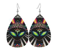 Decorative Dangle Earring Rainbow Splatter Space Alien Third Eye Drop Earrings Lightweight Leather Teardrop Earrings For Party Mother’S Day Ladies