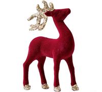 Decorative Deer Figurine with Velvet and Glitter Highlights Suitable for Seasonal Holiday Displays (A)