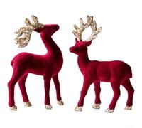 Decorative Deer Figurine with Velvet and Glitter Highlights Suitable for Seasonal Holiday Displays (G)