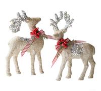 Decorative Deer Figurine with Velvet and Glitter Highlights Suitable for Seasonal Holiday Displays (H)